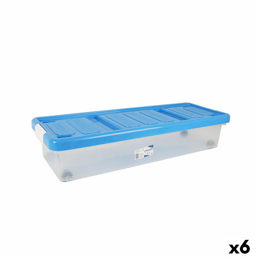 Caja de Almacenaje con Tapa Tontarelli Plástico Azul Transparente 24 L Ruedas 79 x 28,7 x 16,8 cm (6 Unidades)