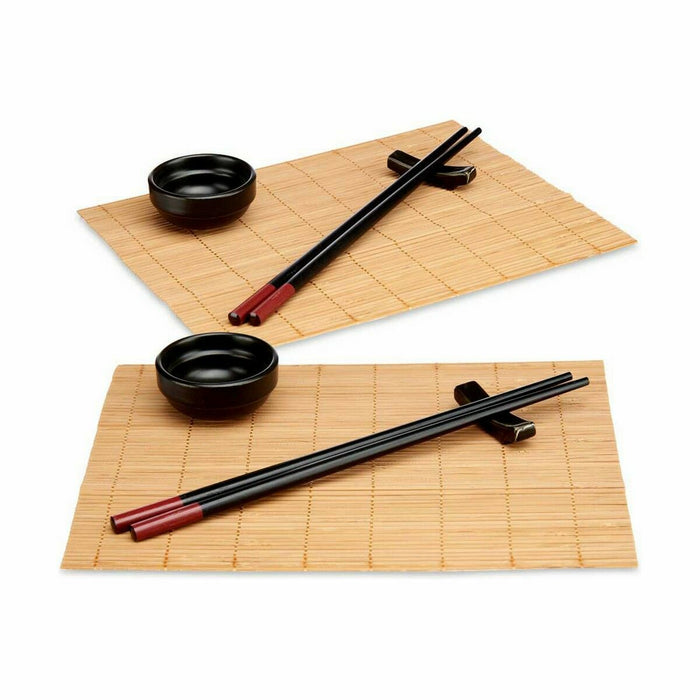 Sushi Set Black Bamboo Stoneware (12 Units)