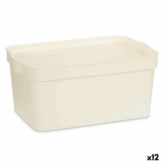 Boîte de rangement avec couvercle Crème Plastique 7,5 L 21,5 x 14,5 x 32 cm (12 Unités)