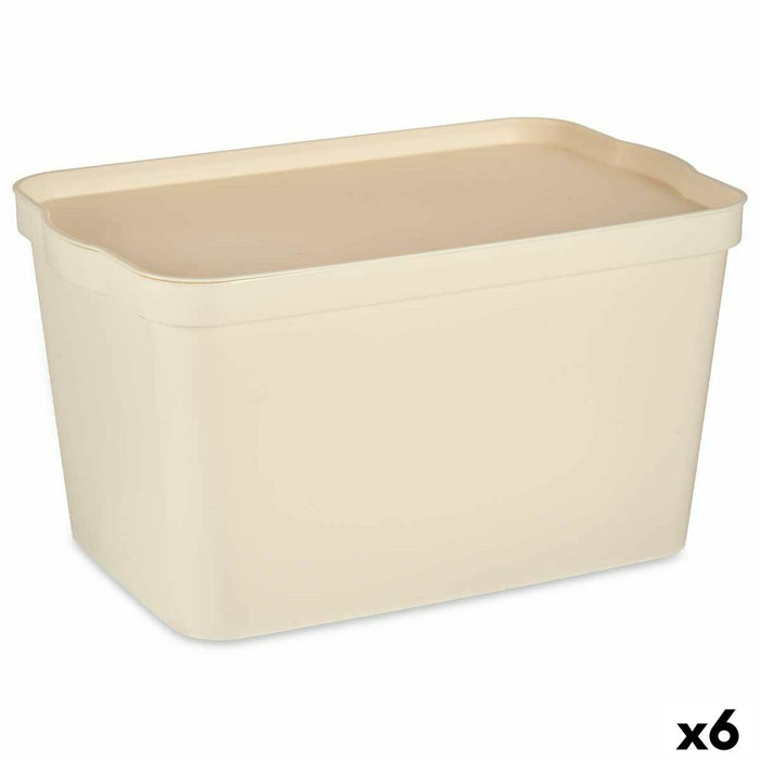 Caja de Almacenaje con Tapa Crema Plástico 24 L 29,3 x 24,5 x 45 cm (6 Unidades)