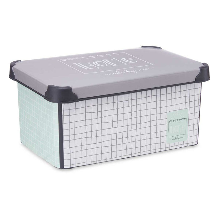 Boîte de rangement avec couvercle Home à carreaux Gris Plastique 10 L 23,5 x 16,5 x 35 cm (12 Unités)