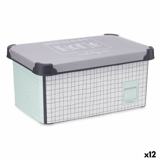 Boîte de rangement avec couvercle Home à carreaux Gris Plastique 10 L 23,5 x 16,5 x 35 cm (12 Unités)