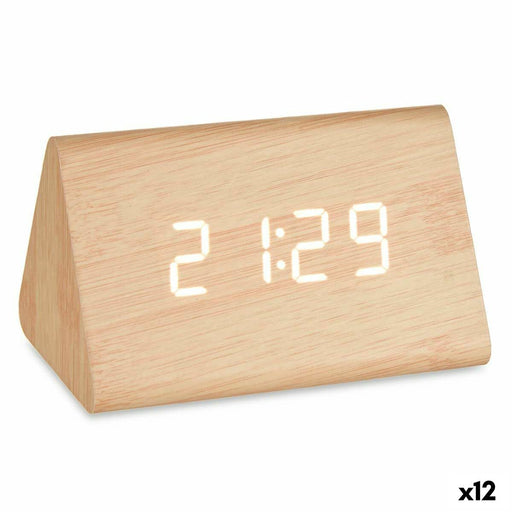 Table-top Digital Clock Brown PVC MDF Wood 11,7 x 7,5 x 8 cm (12 Units)