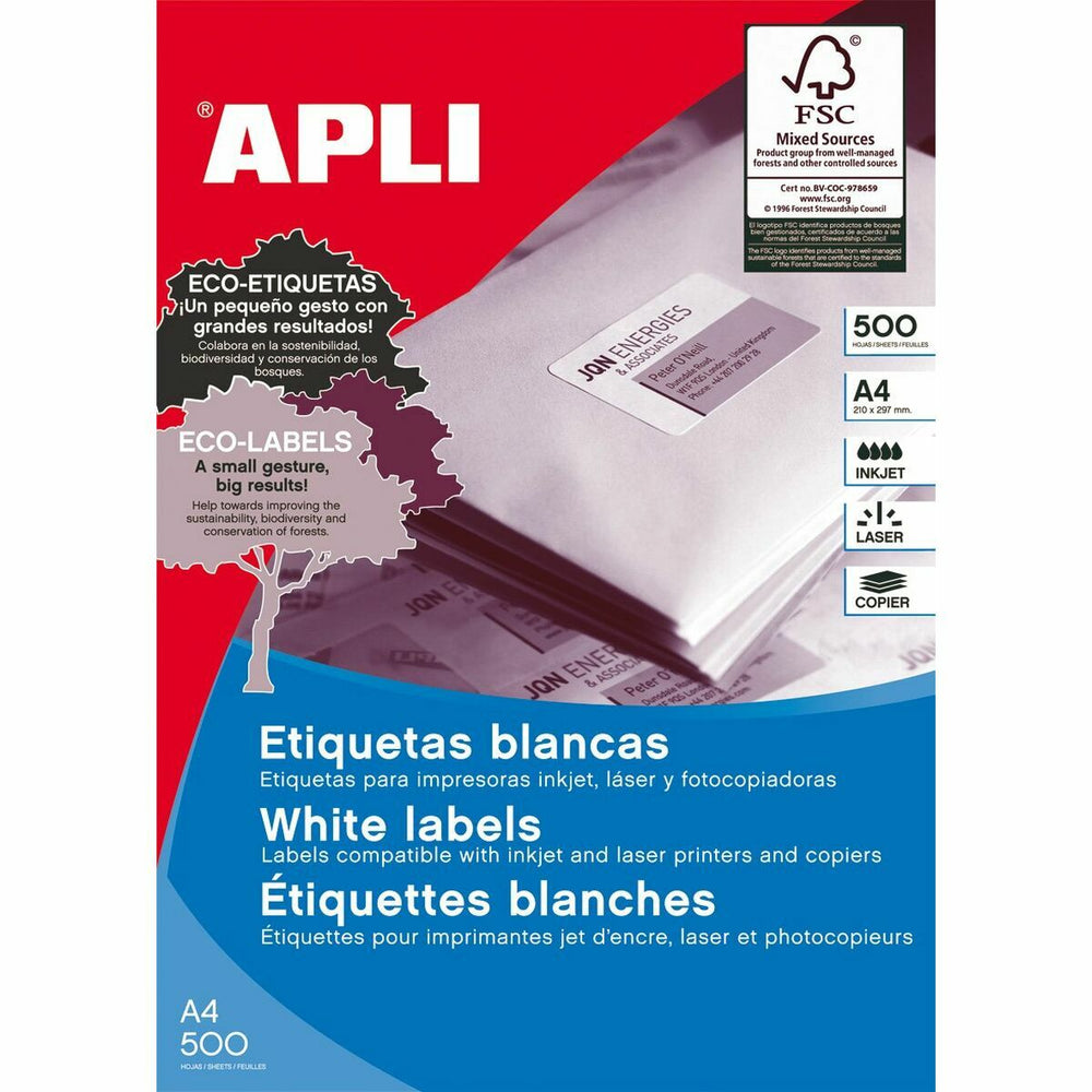 Étiquettes adhésives Apli 500 Volets 105 x 148 mm Blanc