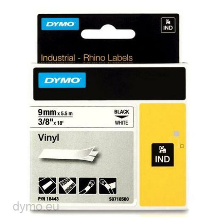 Laminated Tape for Labelling Machines Rhino Dymo ID1-9 White Black 9 x 5,5 mm Stick (5 Units)