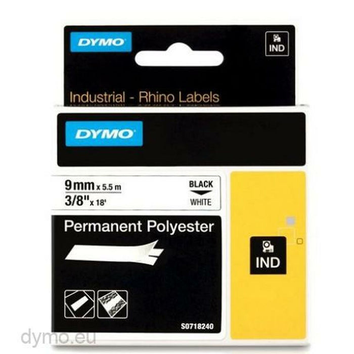 Ruban Laminé pour Etiqueteuses Rhino Dymo ID1-9 9 x 5,5 mm Noir Polyester Blanc (5 Unités)