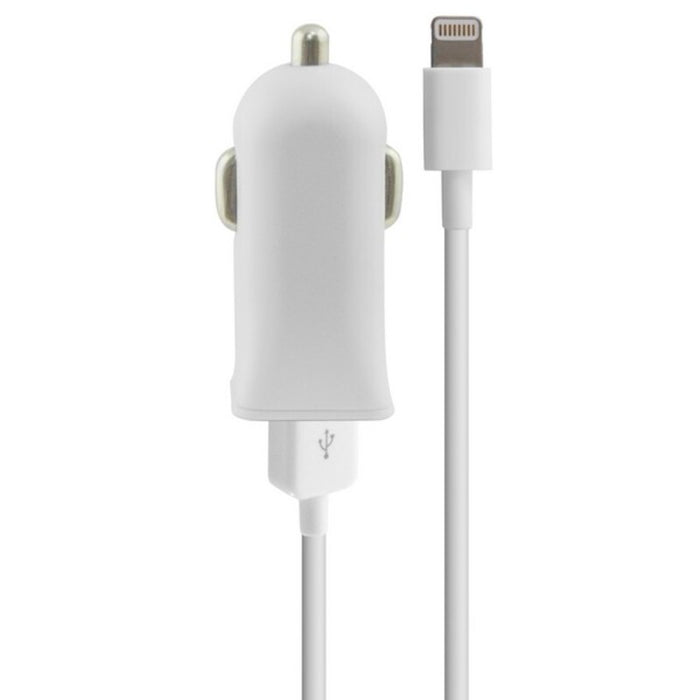 Chargeur USB pour Voiture + Câble Lightning MFi Contact 2.1A Blanc