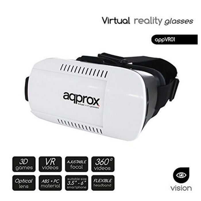 Lunettes de réalité Virtuelle approx! APPVR01 Smartphone 3.5"-6" Android Windows iOS Blanc Noir